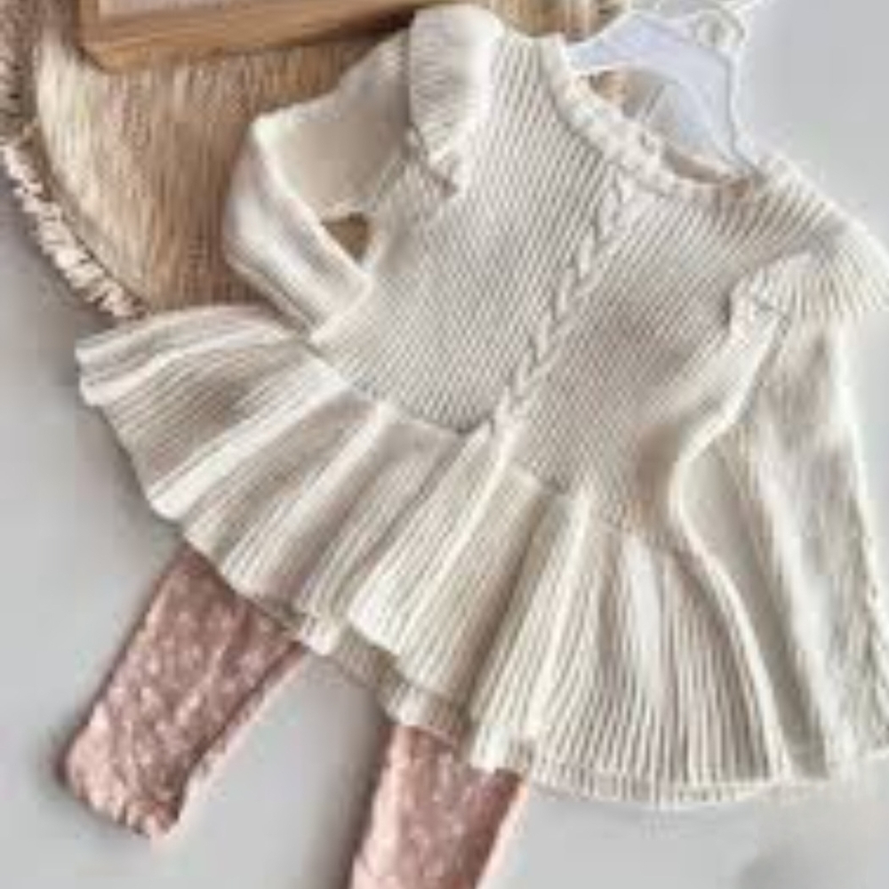 Laura Ashley Baby Girls Cream Ruffle Cable Knit Peplum Sweater 6- 9 Months #1816